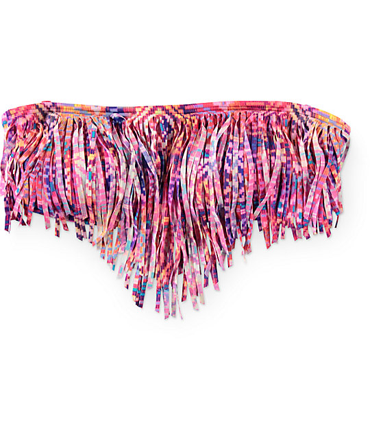 Malibu Optic Basket Tribal Fringe Bandeau Bikini Top | Zumiez