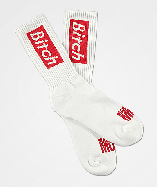 Married To The Mob Bitch In A Box White Crew Socks - 