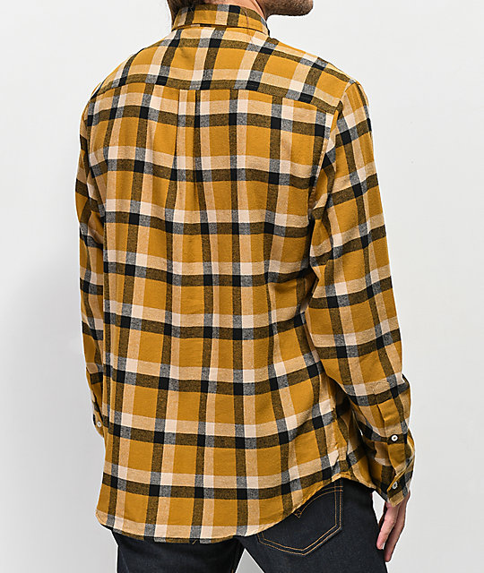 gold and black plaid flannel shirt