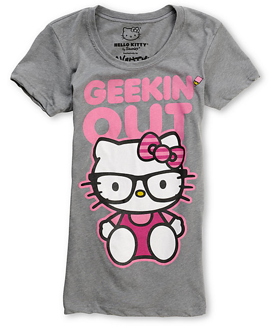 Mighty Fine Hello Kitty Geekin Out Grey T-Shirt at Zumiez : PDP
