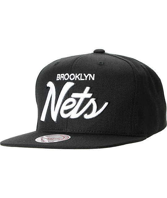 NBA Mitchell And Ness Brooklyn Nets Black Script Snapback Hat | Zumiez