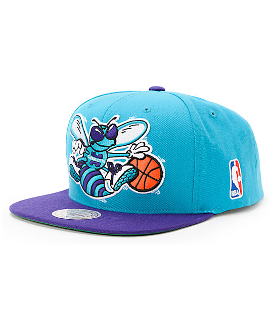 NBA Mitchell and Ness Hornets XL Logo Blue Snapback Hat | Zumiez