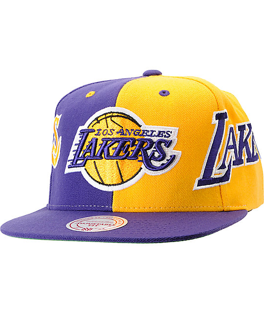 NBA Mitchell and Ness Los Angeles Lakers The Split Snapback Hat | Zumiez