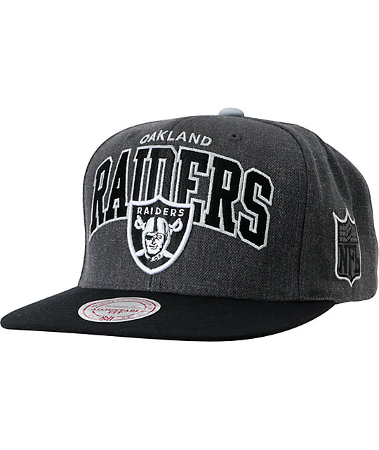 NFL Mitchell and Ness Oakland Raiders Arch Grey Snapback Hat | Zumiez