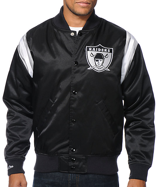 NFL Mitchell and Ness Raiders Division Black Satin Jacket | Zumiez