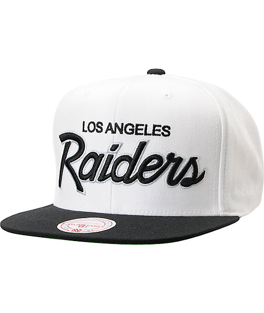 NFL Mitchell and Ness Raiders Script BOTB White Snapback Hat | Zumiez