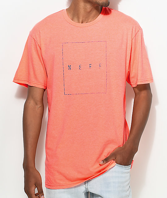 Neff Box Logo Neon Peach T Shirt Zumiez