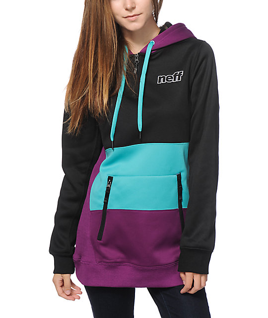 teal and purple hoodie