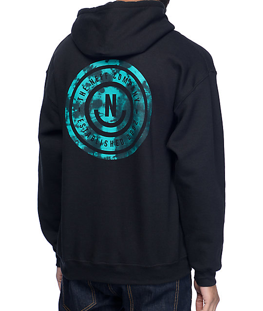 teal and black hoodie