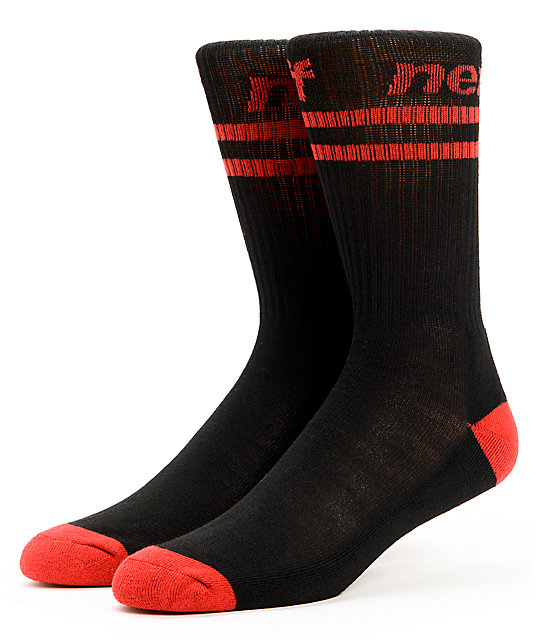 Neff Two Stripes Black & Red Crew Socks | Zumiez