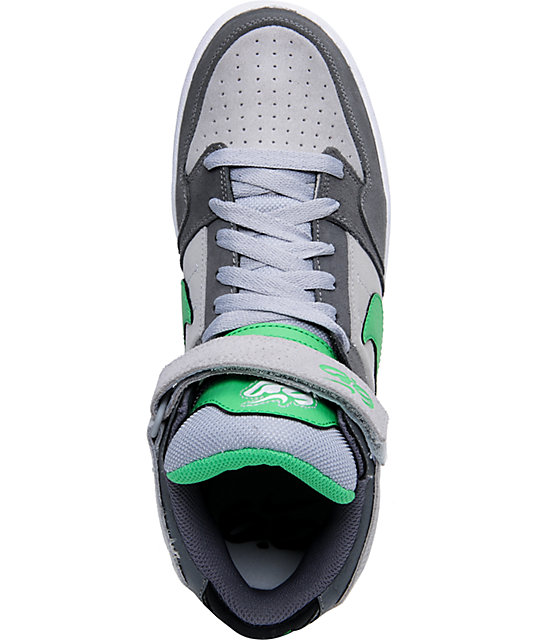 Nike 6.0 Zoom Mogan Mid 2 Grey, White, & Green Skate Shoes | Zumiez