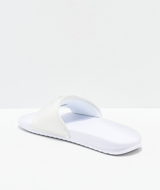 nike benassi flip flops white