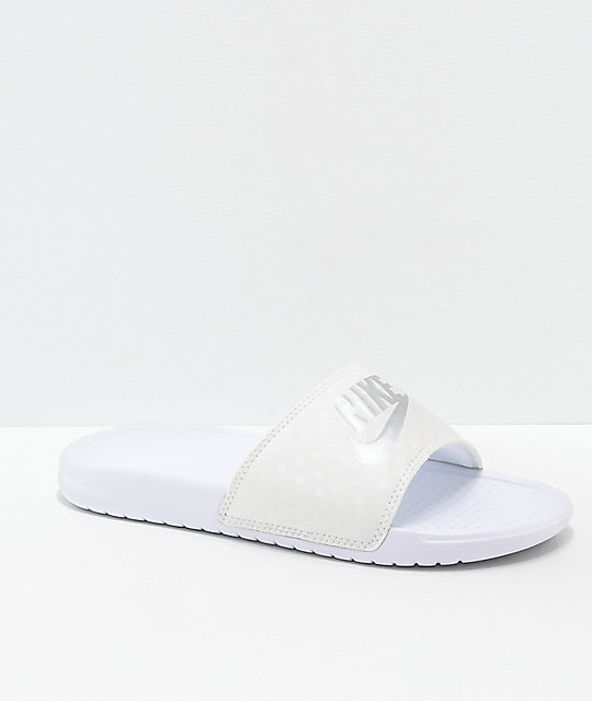 white nike benassi sandals