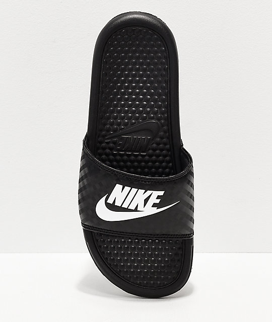 women's nike benassi slides black and white