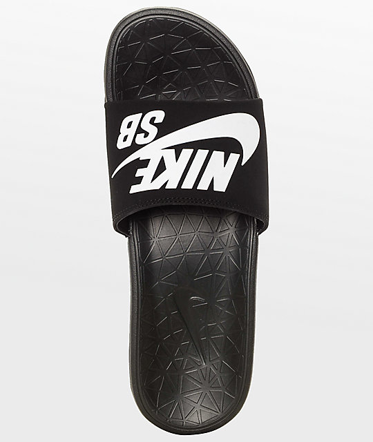 Nike SB Benassi SolarSoft Black & White Slides | Zumiez