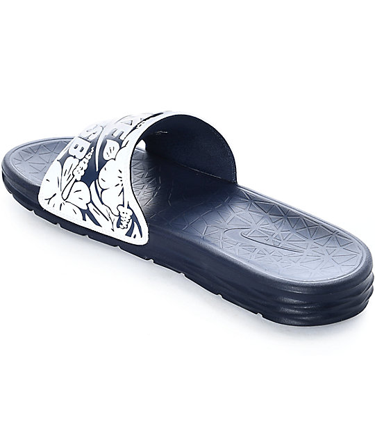 navy blue nike slides