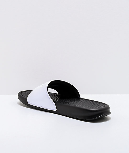 women's nike benassi slides black and white