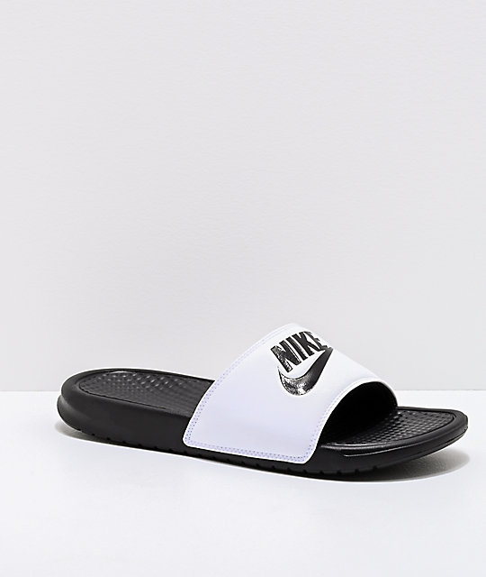 women's nike benassi slides black and white