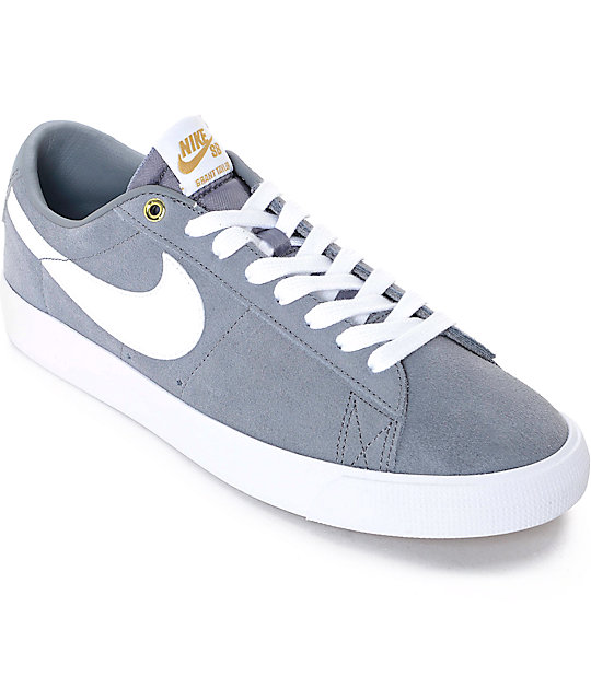 Nike Sb Blazer Low Gt Grey White Skate Shoes Zumiez