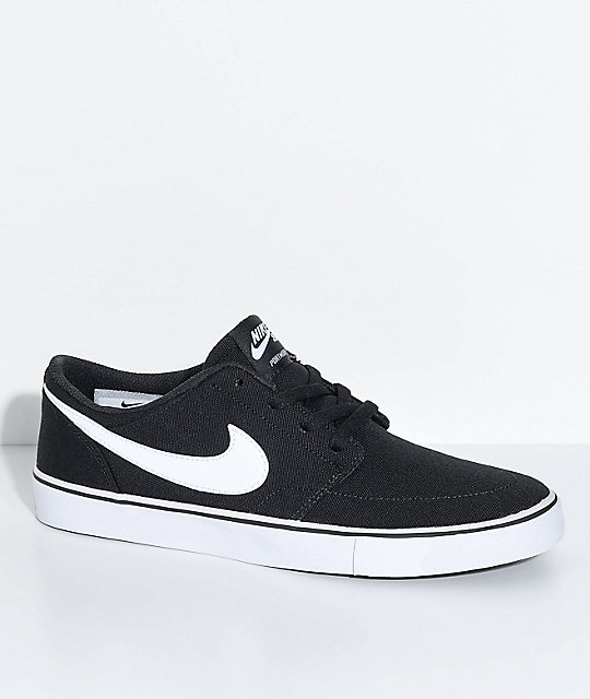 Nike SB Boys Portmore II Black & White Canvas Skate Shoes | Zumiez