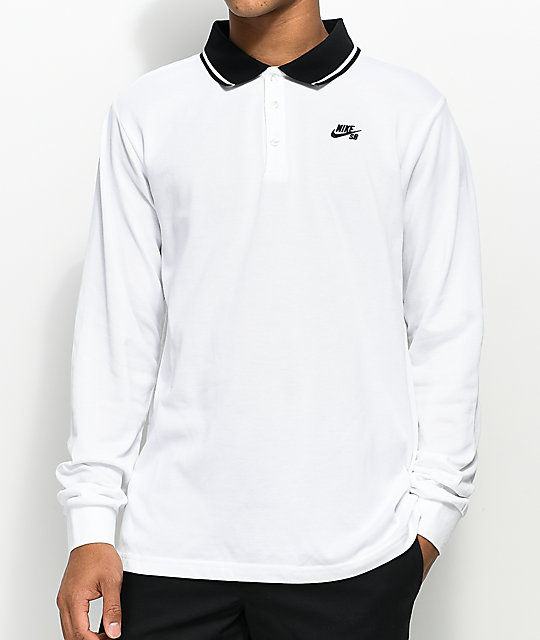 Nike SB Dri Fit Pique Knit White Long Sleeve Polo Shirt | Zumiez