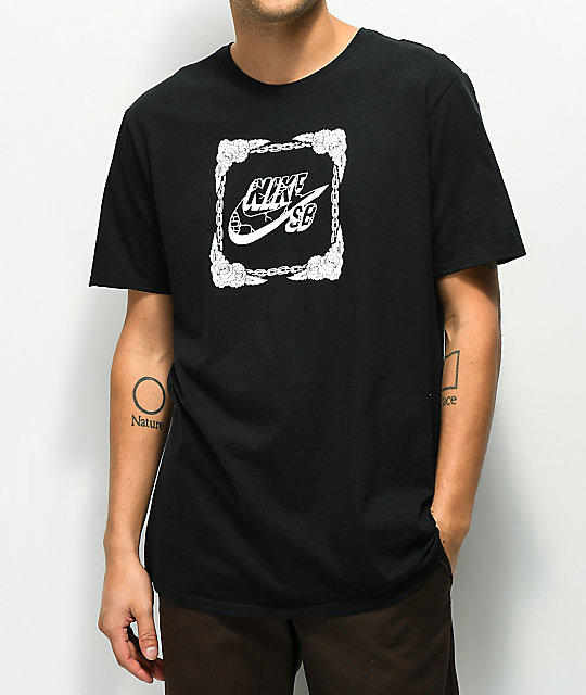 Nike SB Icon Roses Black T-Shirt | Zumiez