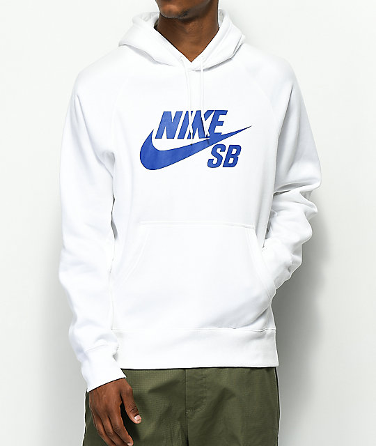 nike white and blue hoodie