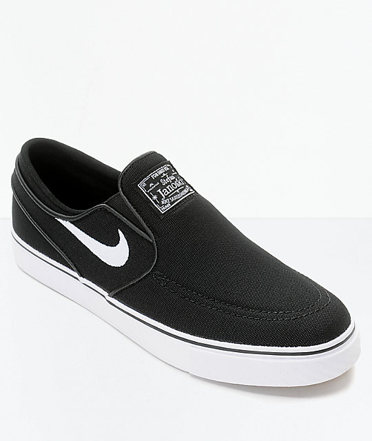 Nike SB Janoski Black & White Boys Slip-On Canvas Skate Shoes