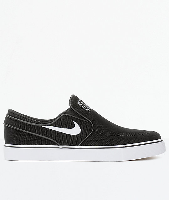 Nike SB Janoski Black & White Boys Slip-On Canvas Skate Shoes | Zumiez