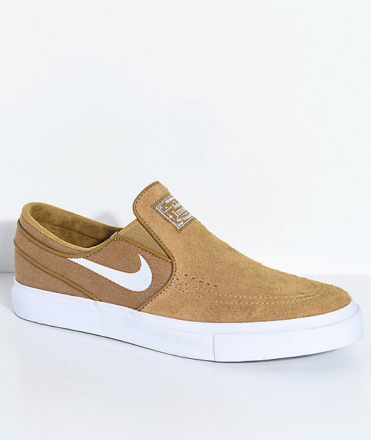Nike SB Janoski Golden Beige & White Slip-On Skate Shoes | Zumiez