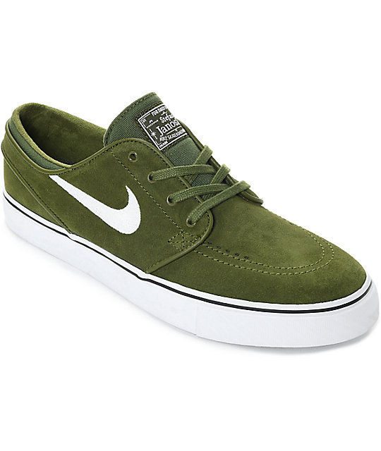 Nike SB Janoski Legion Green \u0026 White Suede Skate Shoes | Zumiez