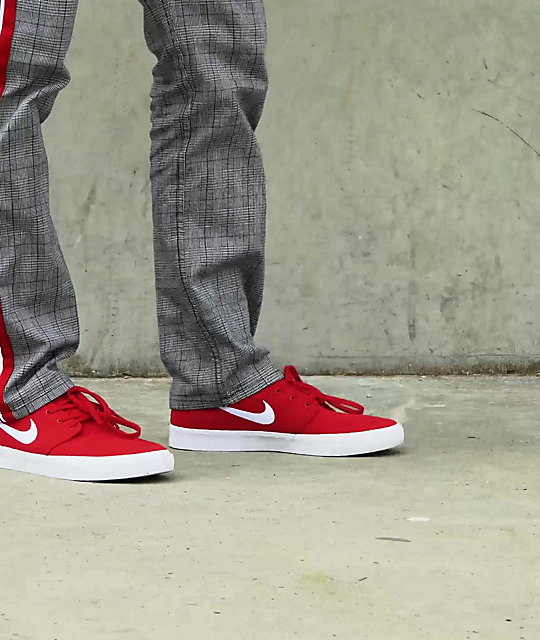 Miles Kreta Brein Nike SB Janoski Red & White Canvas Skate Shoes