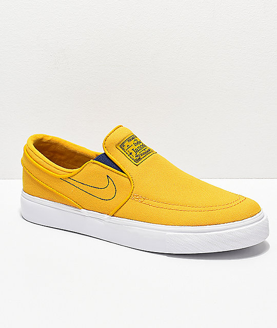 yellow canvas slip on shoes