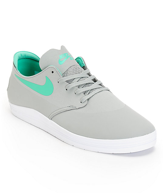 Nike SB Lunar Oneshot Grey, White, & Mint Skate Shoes | Zumiez