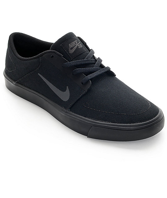 Nike SB Portmore Black & Anthracite Canvas Skate Shoes | Zumiez