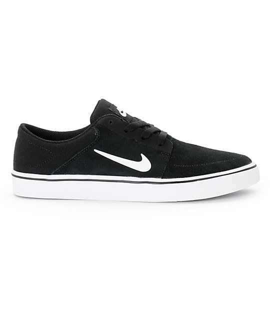 Nike SB Portmore Black & White Boys Skate Shoes | Zumiez