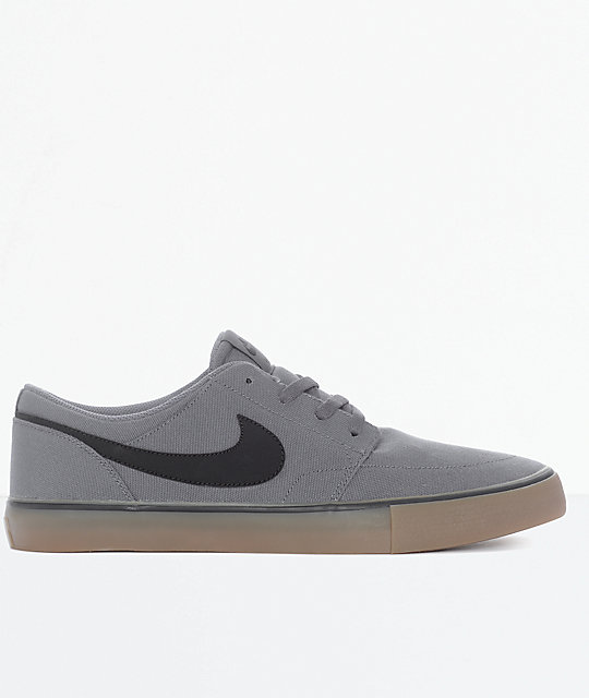 Nike SB Portmore II Dark Grey & Gum Canvas Skate Shoes | Zumiez