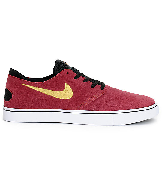 Nike SB Zoom Oneshot Team Red and Metallic Gold Skate Shoes | Zumiez