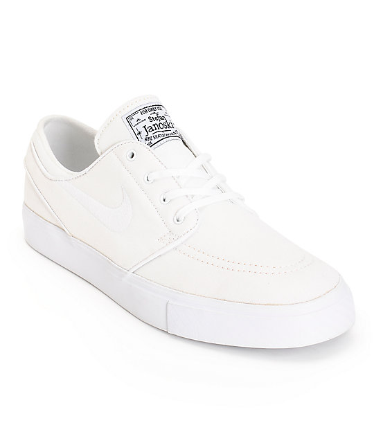 Nike SB Zoom Stefan Janoski All White Canvas Skate Shoes | Zumiez