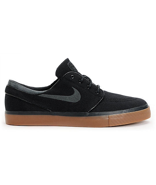 Nike SB Zoom Stefan Janoski Black, Anthracite, & Gum Canvas Shoes | Zumiez