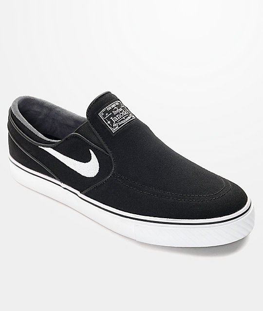 Nike SB Zoom Stefan Janoski Black & White Slip-On Skate Shoes