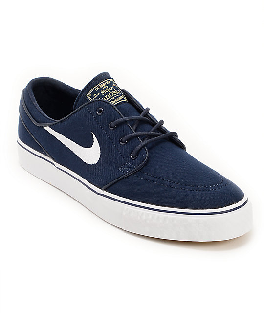 Nike SB Zoom Stefan Janoski Obsidian, White, & Light Brown Canvas Shoes ...