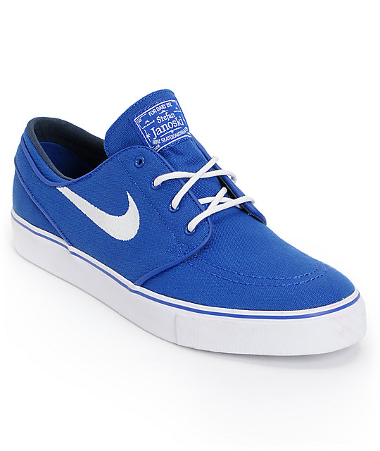 Nike SB Zoom Stefan Janoski Old Royal Blue & White Canvas Shoes at ...