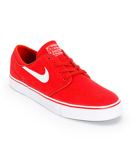 Nike SB Zoom Stefan Janoski Varsity Red & White Canvas Skate Shoes at ...