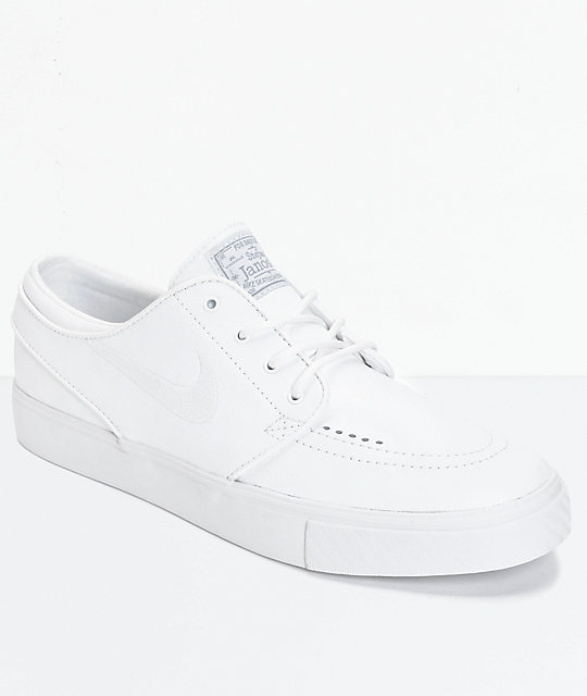 Nike SB Zoom Stefan Janoski White Leather Skate Shoes | Zumiez