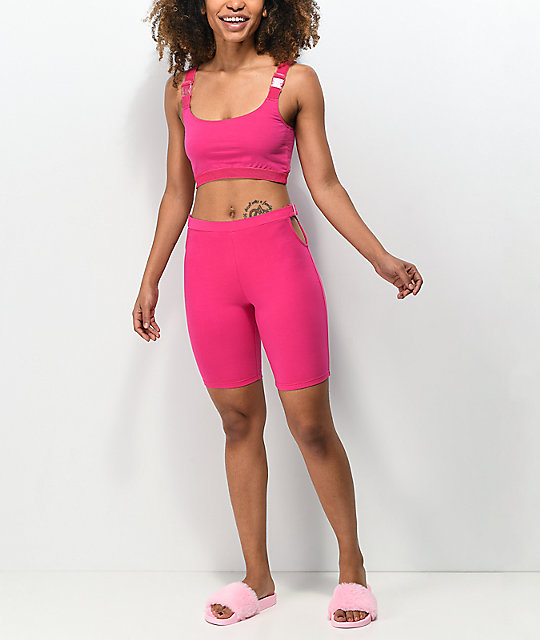 bright pink cycling shorts