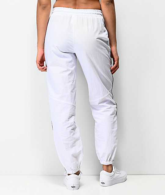white nylon sweatpants