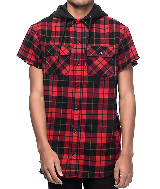 Ninth Hall Pablo Black & Red Short Sleeve Hooded Flannel | Zumiez