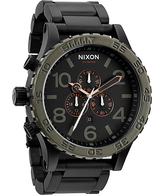 Nixon 51-30 Matte Black & Green Chronograph Watch | Zumiez