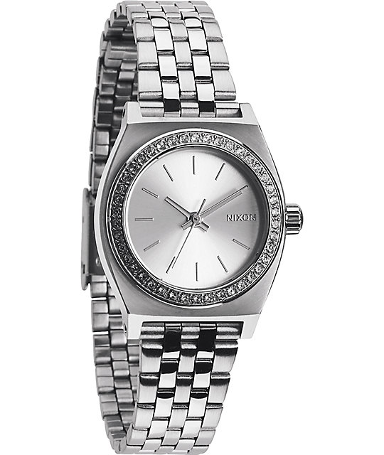 Nixon Small Time Teller Silver & Crystal Watch | Zumiez